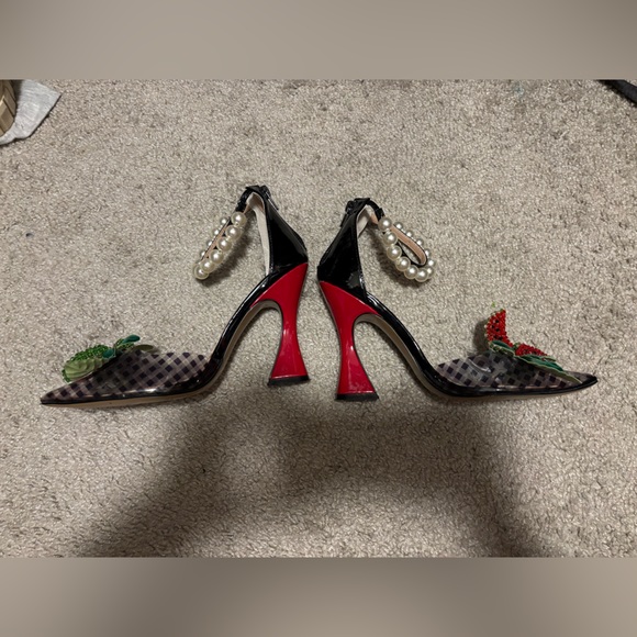 Betsey Johnson Vivviann Gingham Watermelon Pearl Ankle Strap Pumps Heels Size 8 - Picture 9 of 10